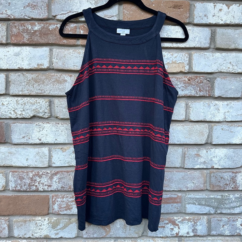 J Jill Blue and Red Embroidered Halter Sleeveless Top